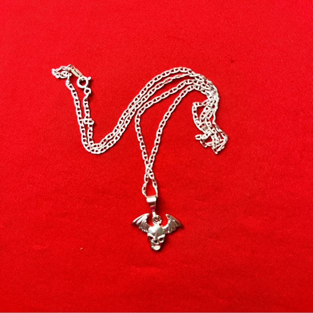 Silver Winged Skull Pendant and‎ chain Necklace - Picture 2 of 10
